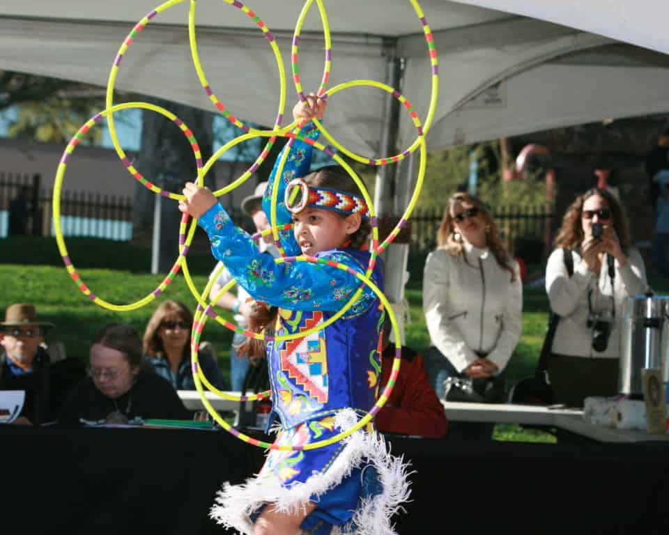 Girl performing in the championship of hoop dance